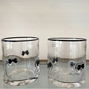 Set of 2 BLACK BOW Icon Double Old Fashioned Glasses Chic Barware NEW